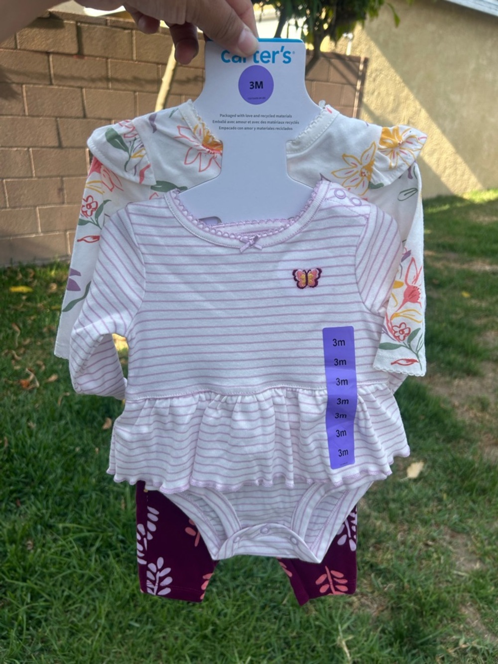 Carter's Light Pink Striped Butterfly Peplum Bodysuit Set
